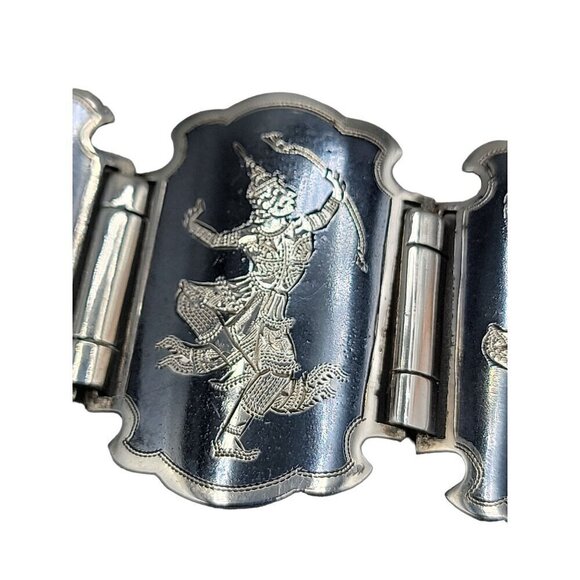 Siam Sterling Silver Bracelet 925 Niello Hindu Goddess Enamel Hinged Panel SZ 7 - Picture 15 of 16